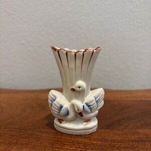 Vintage Trinket Ceramic Swan Duck Toothpick Holder Bud Vase JAPAN Geese Birds 3"